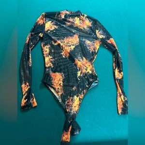 Flame print mesh bodysuit